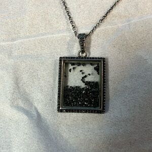 Black Diamond shaker necklace with roughly 17” oxidized sterling silver chain